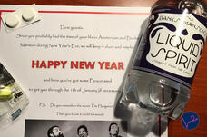 Amsterdam hotel note offering paracetamol and water bottles to guests after New Year’s Eve celebrations.
